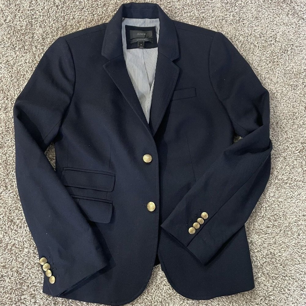 J. Crew Women’s School Boy Navy Blue Blazer Size 6 Gold Buttons Pockets